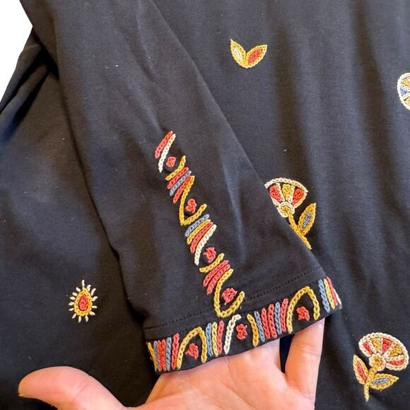 Peruvian Connection Women's Black Embroidered Pima Cotton Tunic Size Medium - Picture 3 of 8